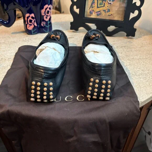 GUCCI HEBRON NERO Leather Bamboo Loafers - Size 8 1/2 (8.5) - Black. - Picture 6 of 9